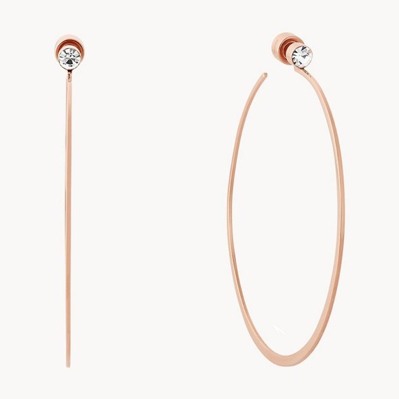 Michael Kors Cubic Zirconia Whisper Hoop Rose Gold Tone Earrings Medium - Picture 1 of 3